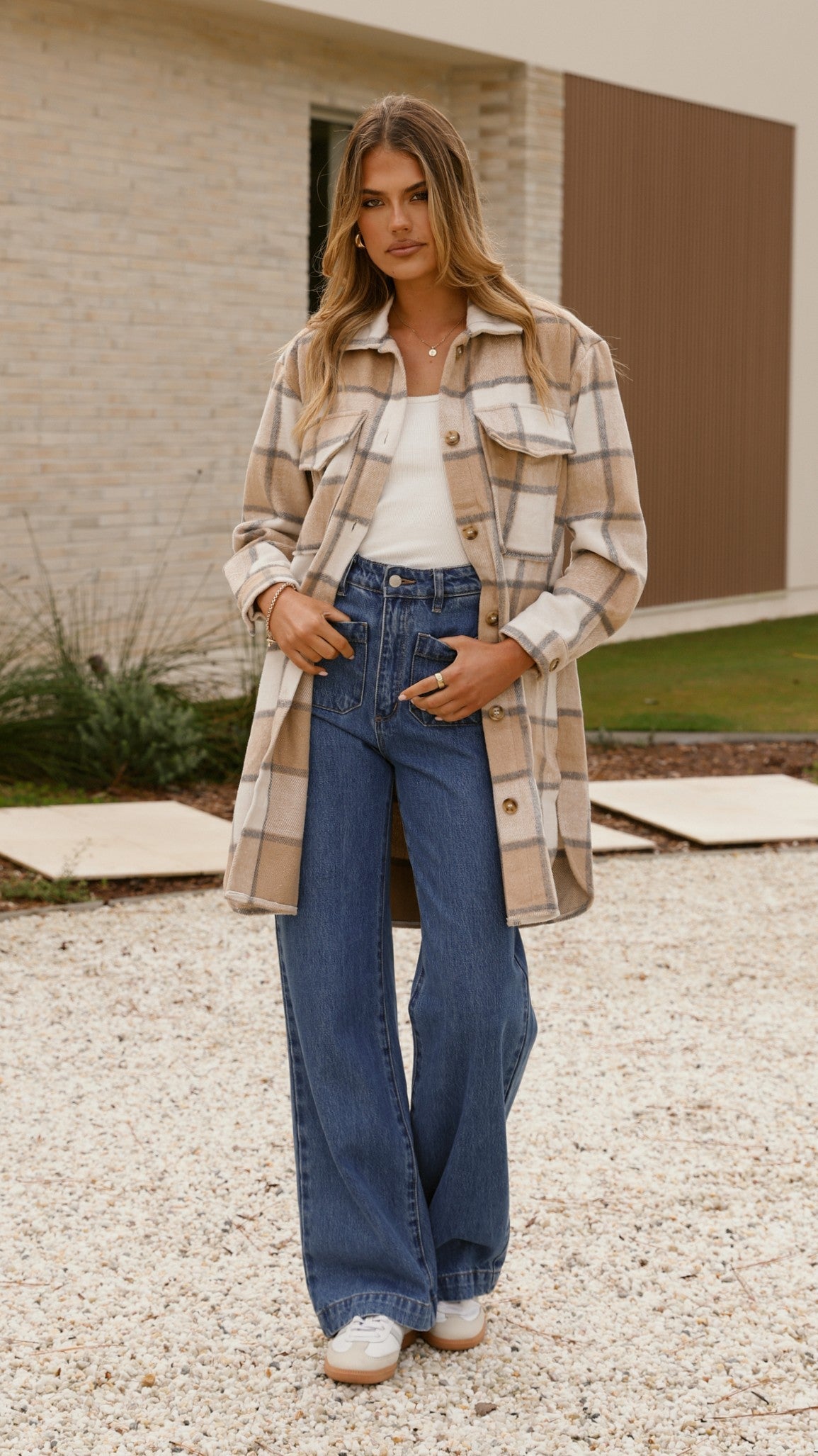 Chaqueta Saskia – cuadros beige/crema