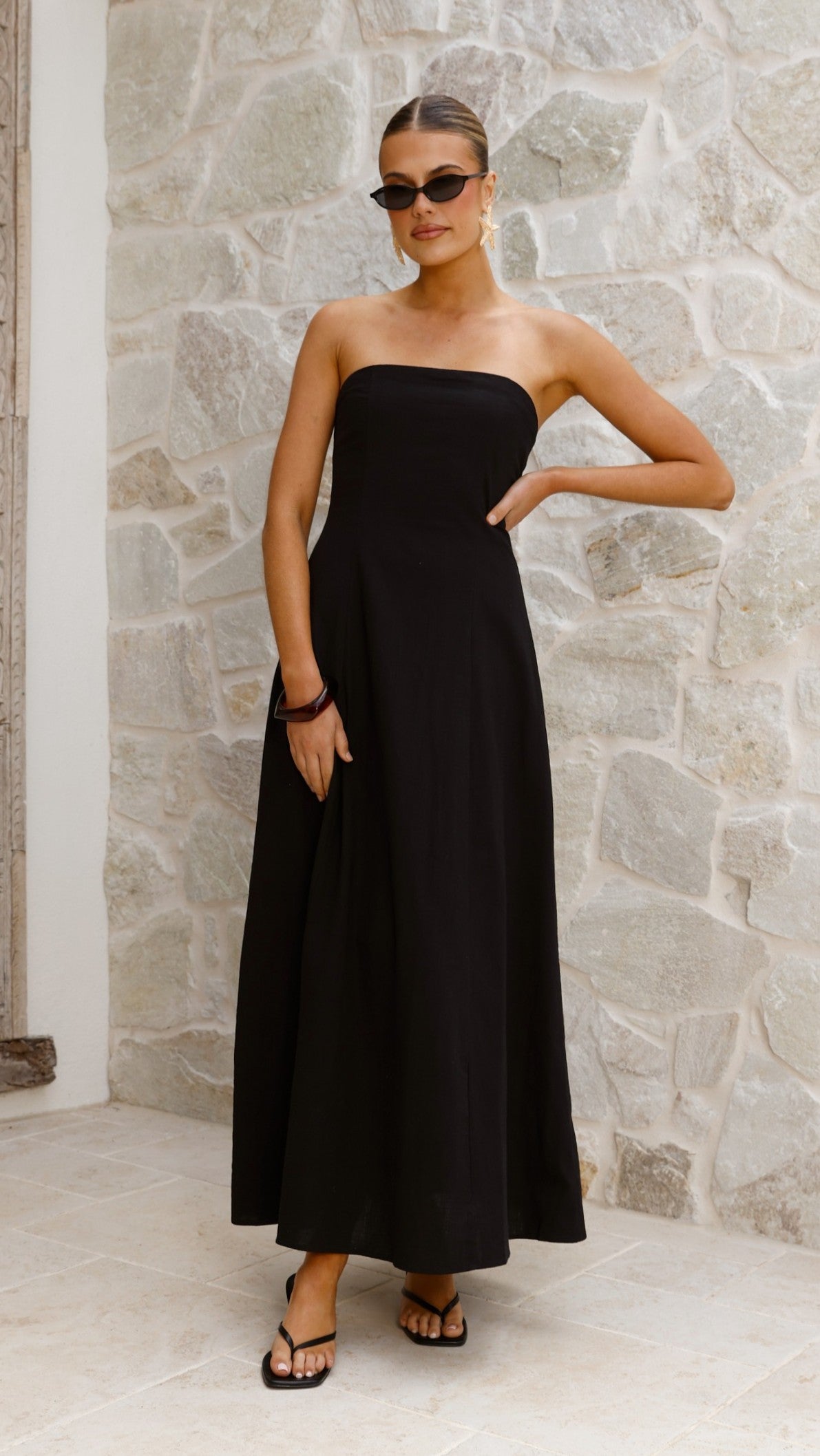 Vestido maxi palabra de honor Astrid – negro