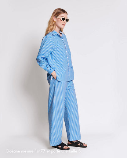 Pantalones de algodón orgánico Pacific – rayas azules