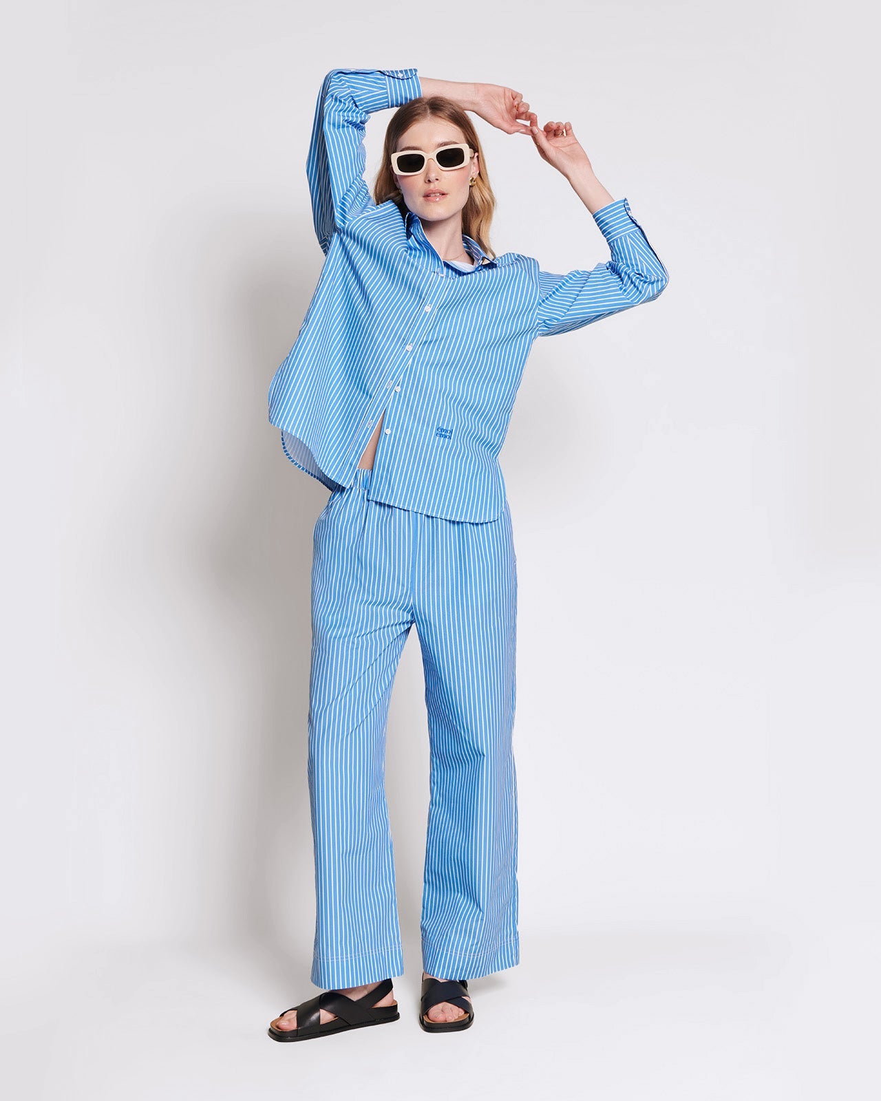 Pantalones de algodón orgánico Pacific – rayas azules