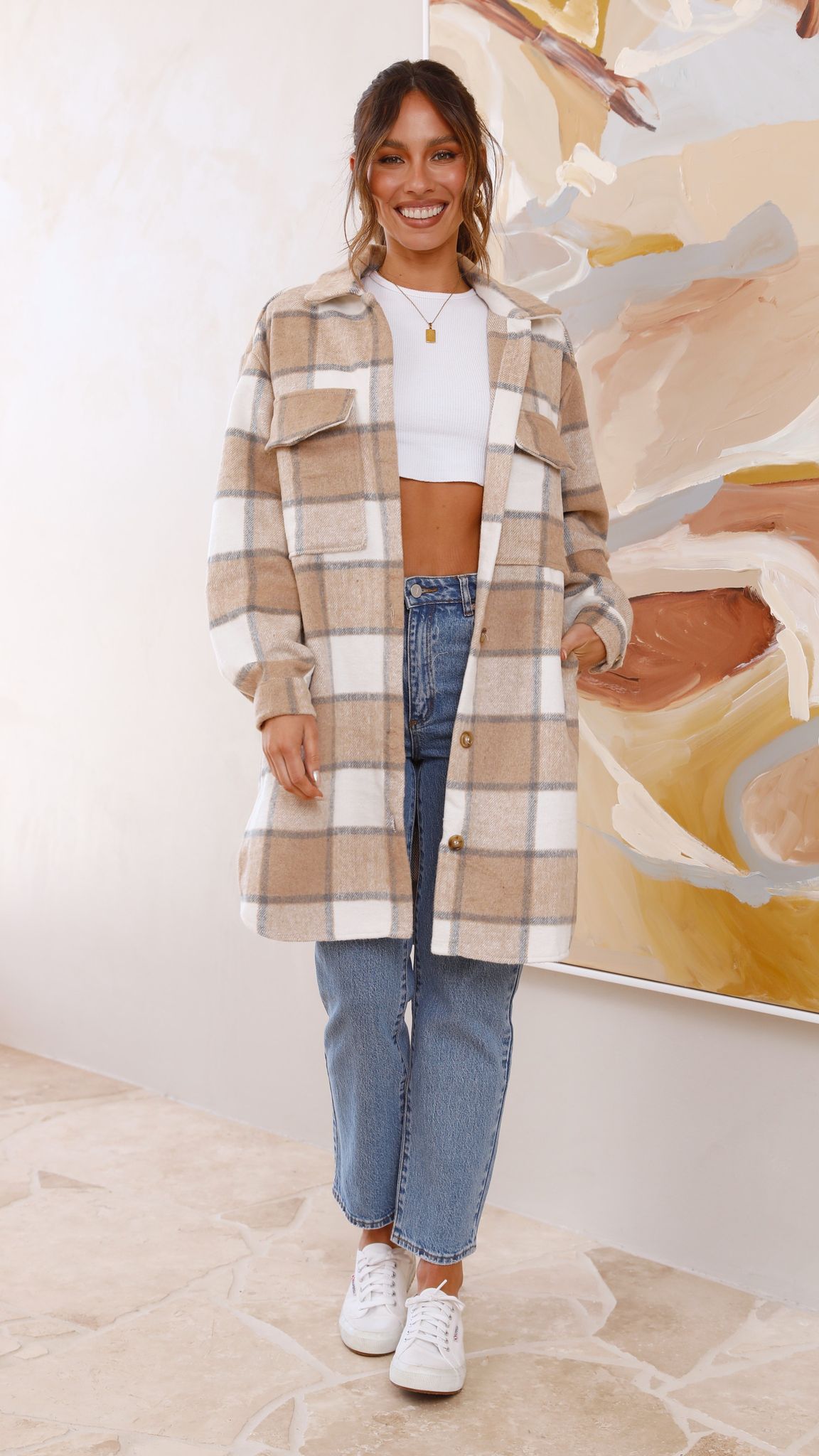 Chaqueta Saskia – cuadros beige/crema