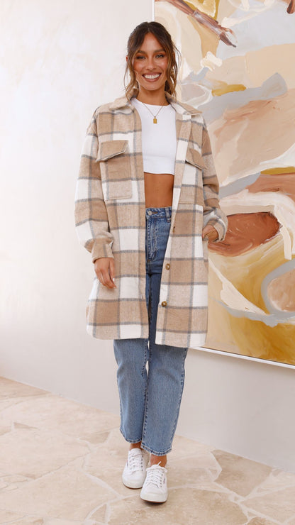 Chaqueta Saskia – cuadros beige/crema