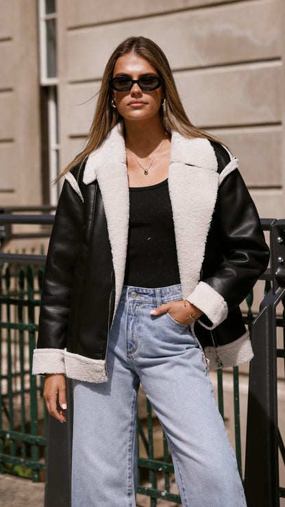 Chaqueta biker oversize London – negro
