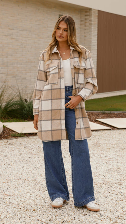 Chaqueta Saskia – cuadros beige/crema