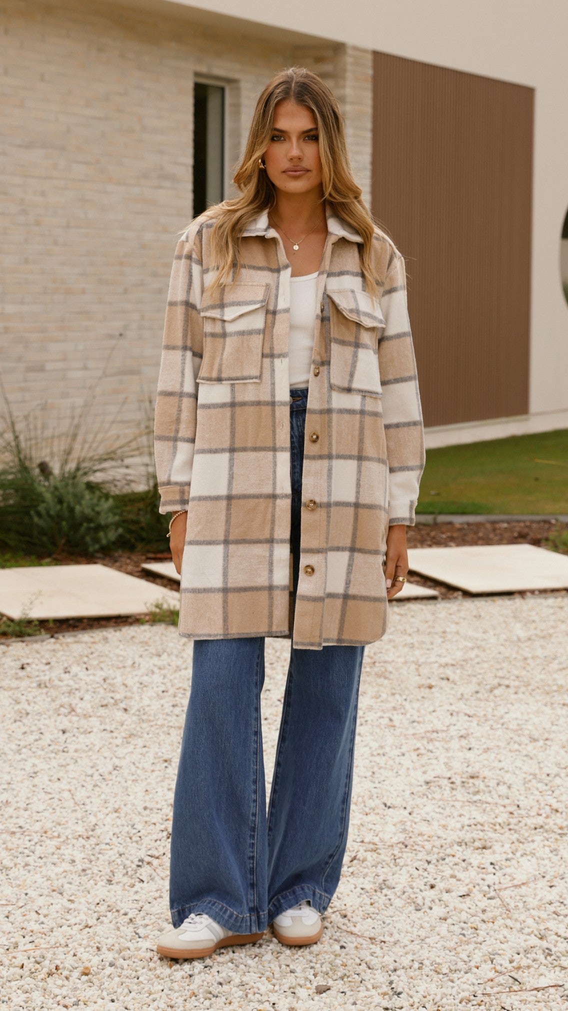 Chaqueta Saskia – cuadros beige/crema