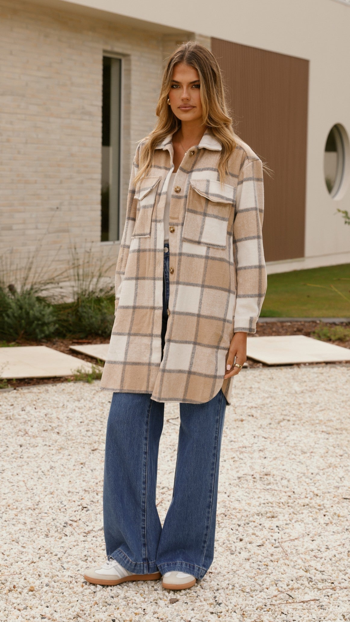 Chaqueta Saskia – cuadros beige/crema