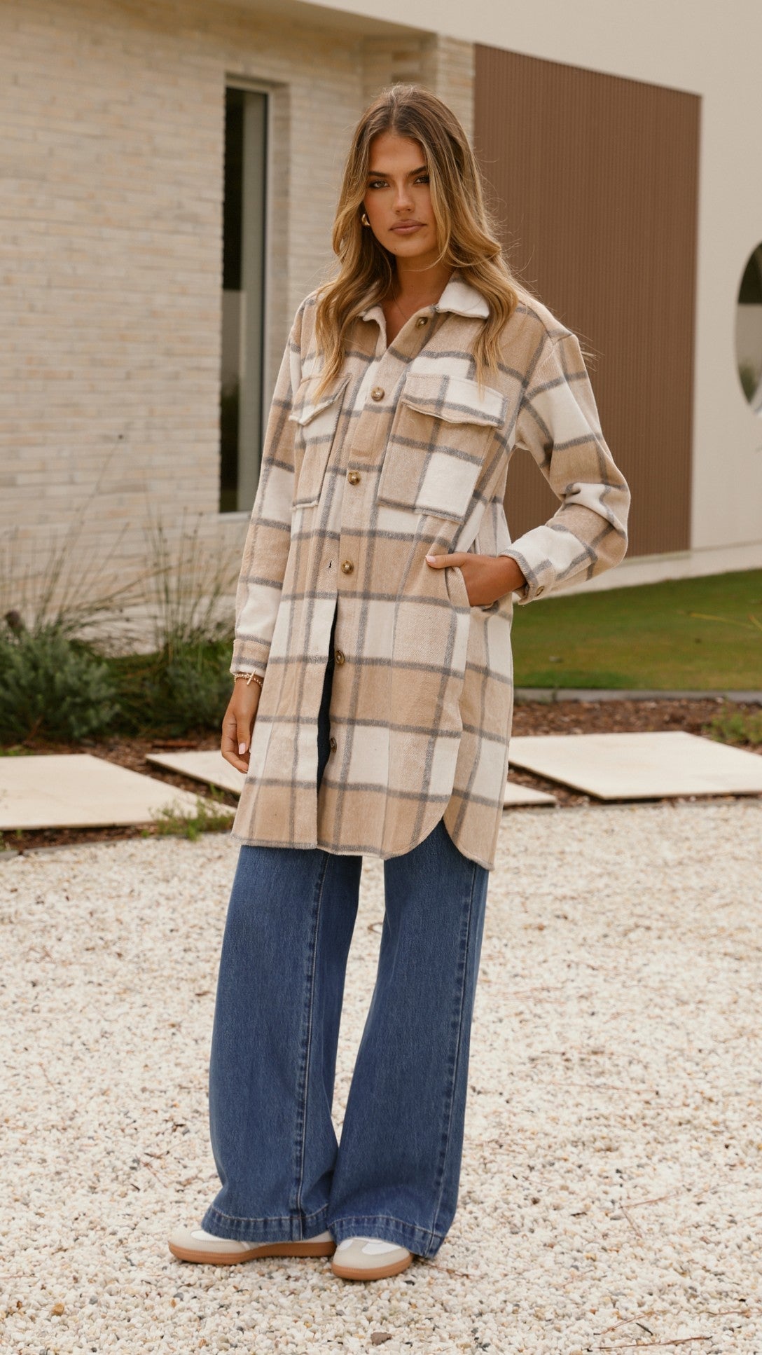 Chaqueta Saskia – cuadros beige/crema