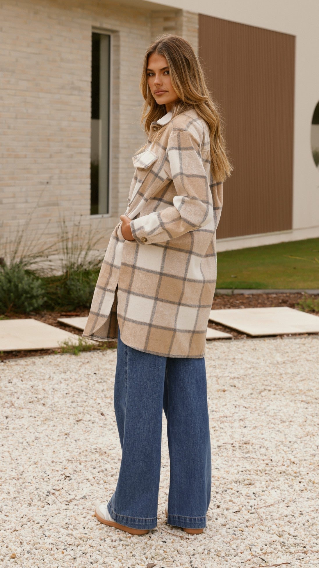Chaqueta Saskia – cuadros beige/crema