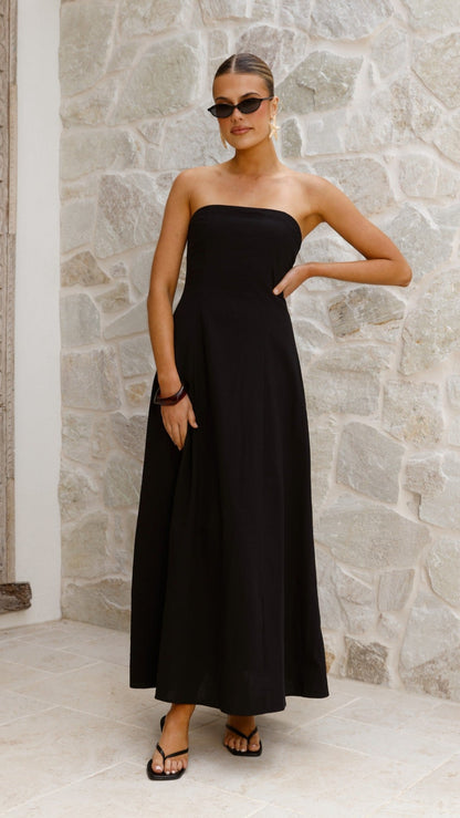 Vestido maxi palabra de honor Astrid – negro