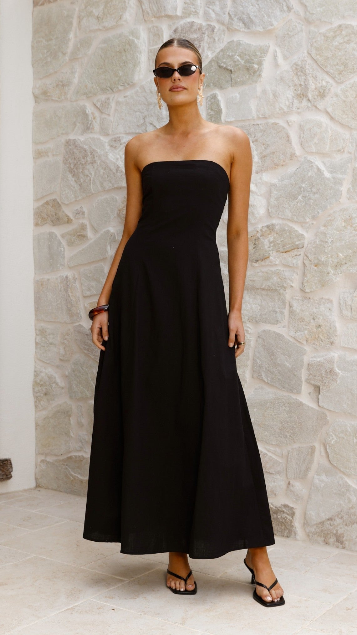 Vestido maxi palabra de honor Astrid – negro