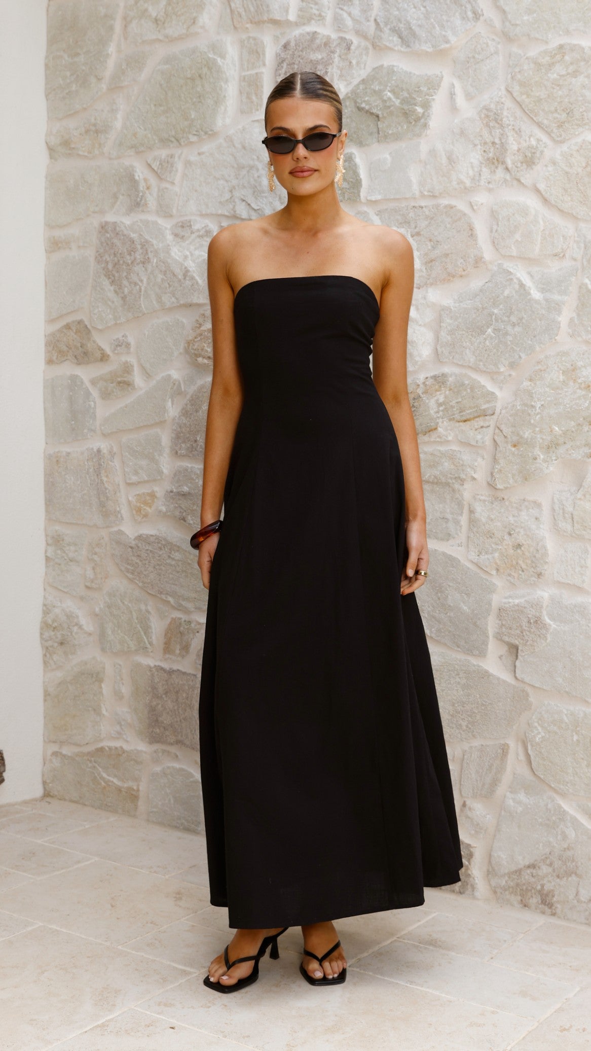Vestido maxi palabra de honor Astrid – negro