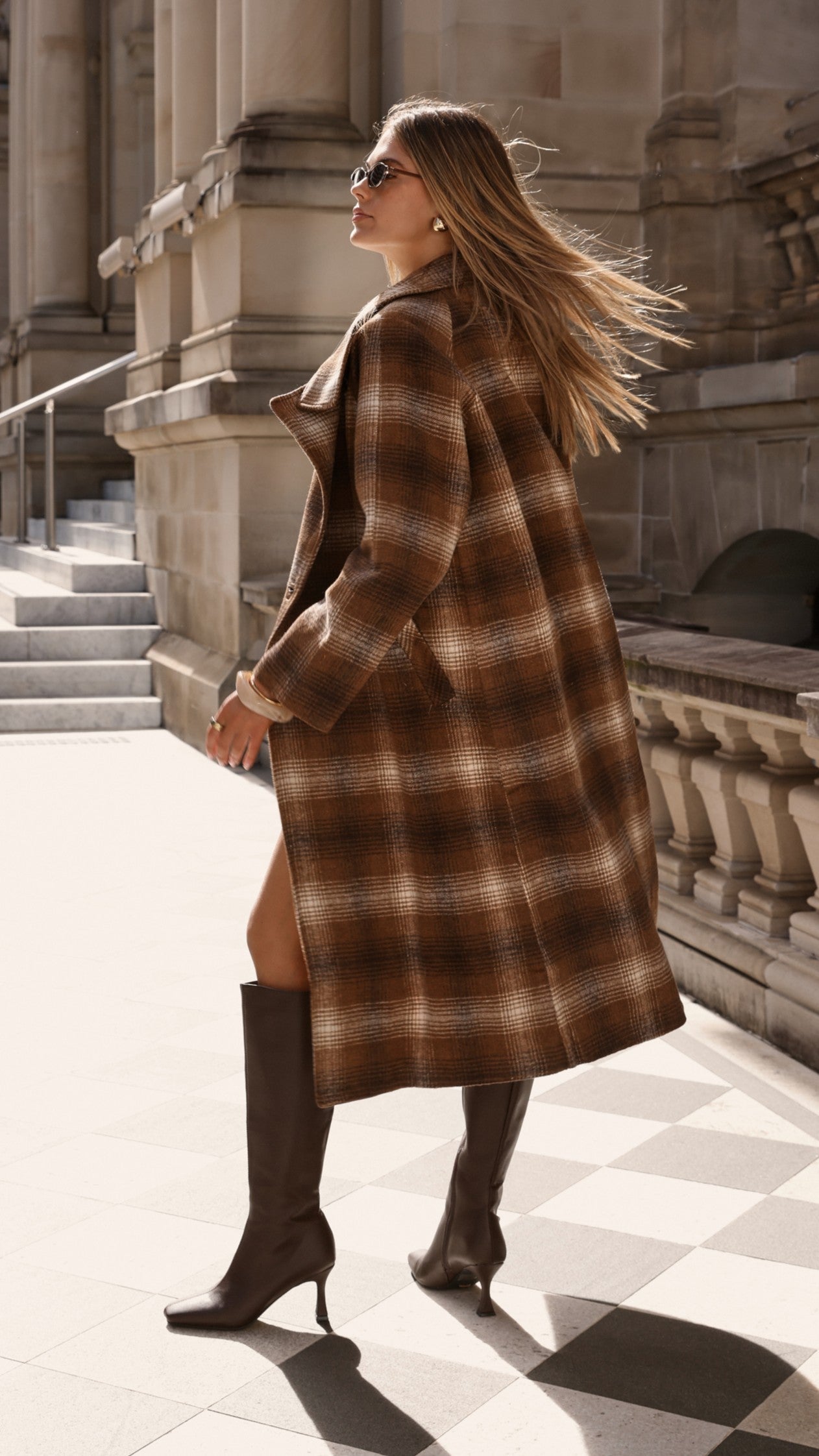 Haruna Coat - Brown / Beige Plaid Print