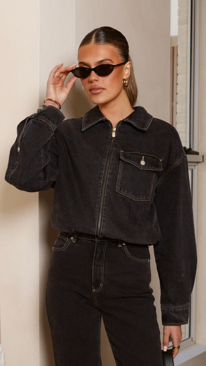 Bomber denim Cara – negro lavado