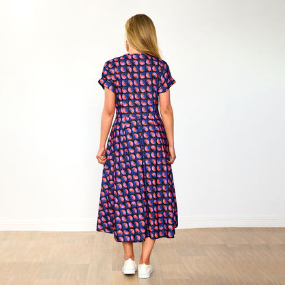 Vestido fluido estampado azul marino