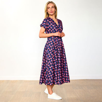 Vestido fluido estampado azul marino