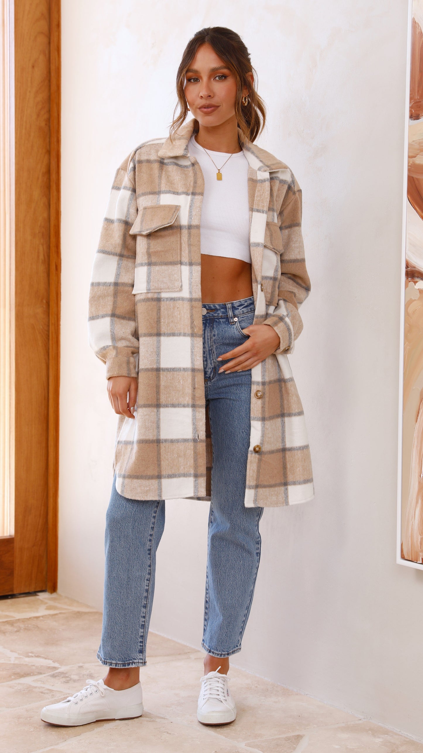 Chaqueta Saskia – cuadros beige/crema
