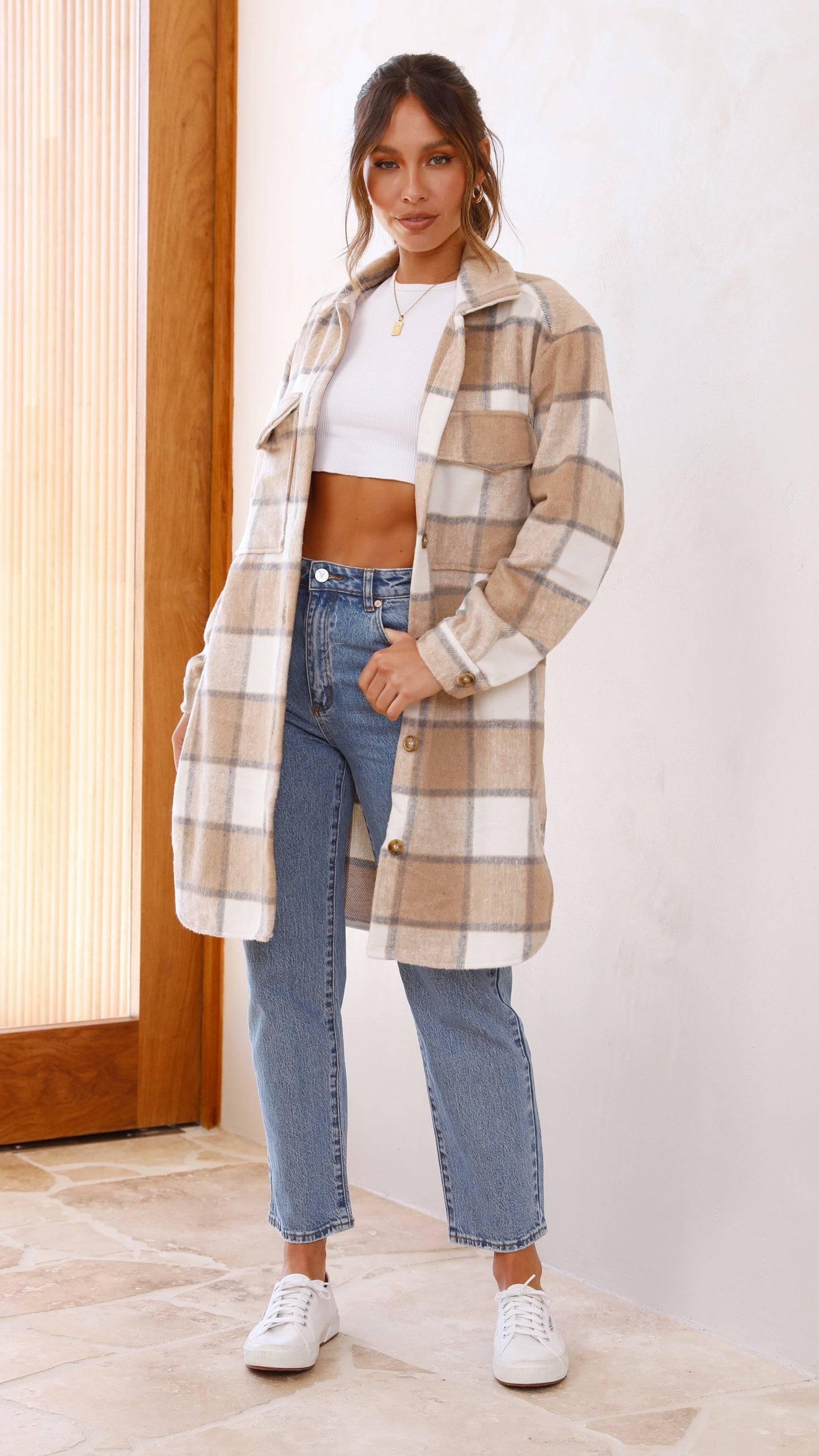 Chaqueta Saskia – cuadros beige/crema