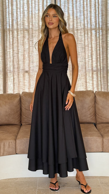 Vestido maxi cuello halter Kathy – negro