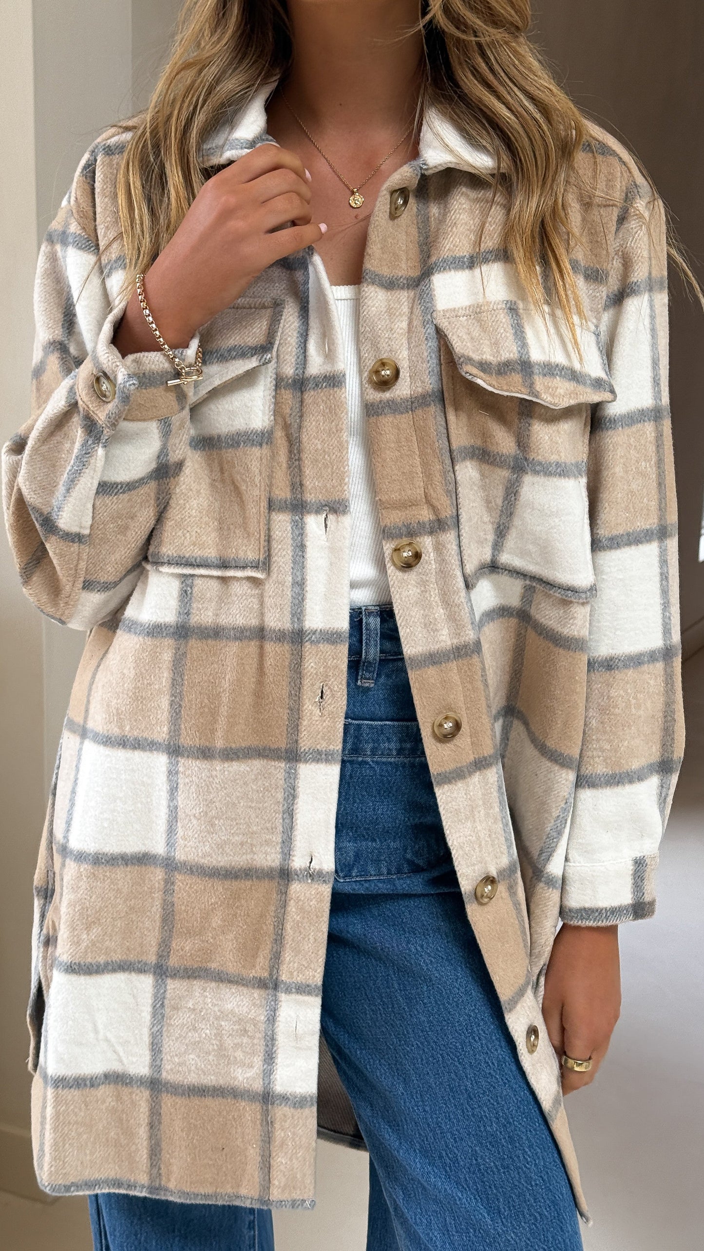 Chaqueta Saskia – cuadros beige/crema