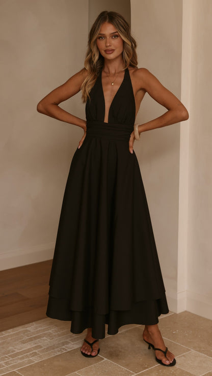 Vestido maxi cuello halter Kathy – negro