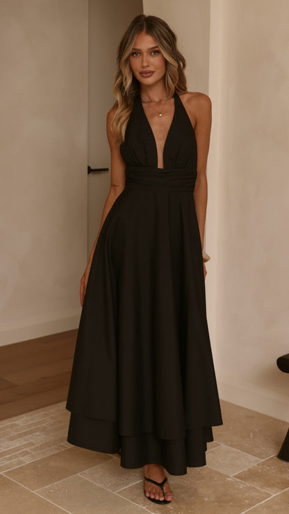 Vestido maxi cuello halter Kathy – negro