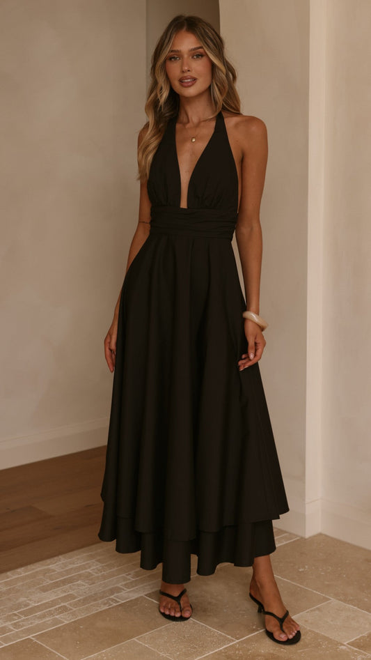 Kathy Halter Neck Maxi Dress - Black