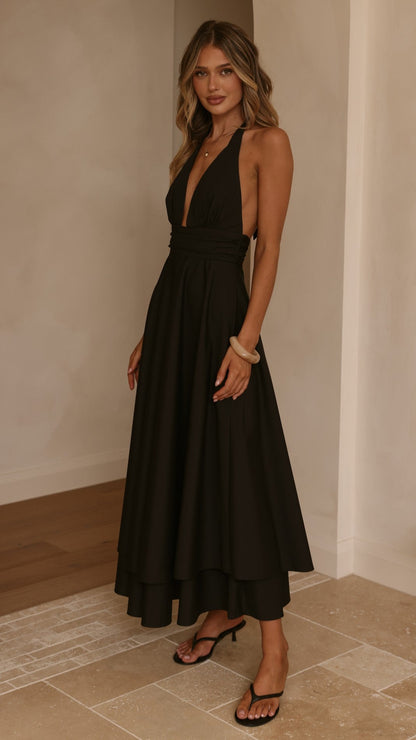 Vestido maxi cuello halter Kathy – negro