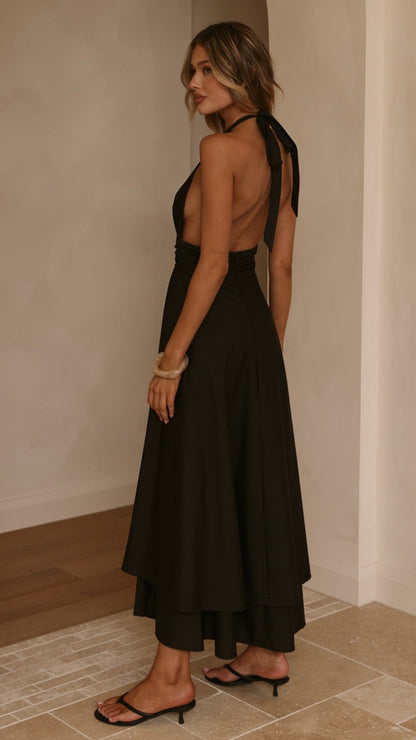 Vestido maxi cuello halter Kathy – negro