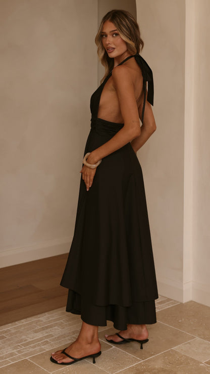 Vestido maxi cuello halter Kathy – negro